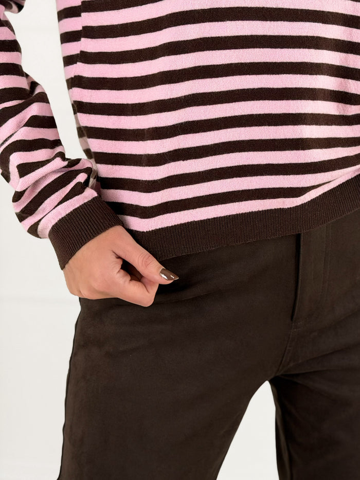 Moteriškas dryžuotas megztinis su vilna SIRIUS Rožinė