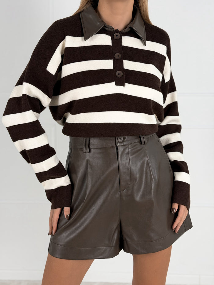 Moteriškas dryžuotas megztinis su vilna GIORGIA Ruda