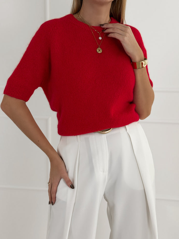 Moteriškas itališkas megztinis su baby alpakos vilna BARTOLO Raudona