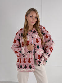 Moteriškas susagstomas kalėdinis megztinis WINTER Rožinė