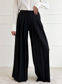 Moteriškos plačios klasikinės kelnės MADHU Juoda