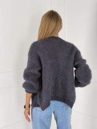 Moteriškas itališkas moheros vilnos megztinis EMELIN Tamsiai pilka