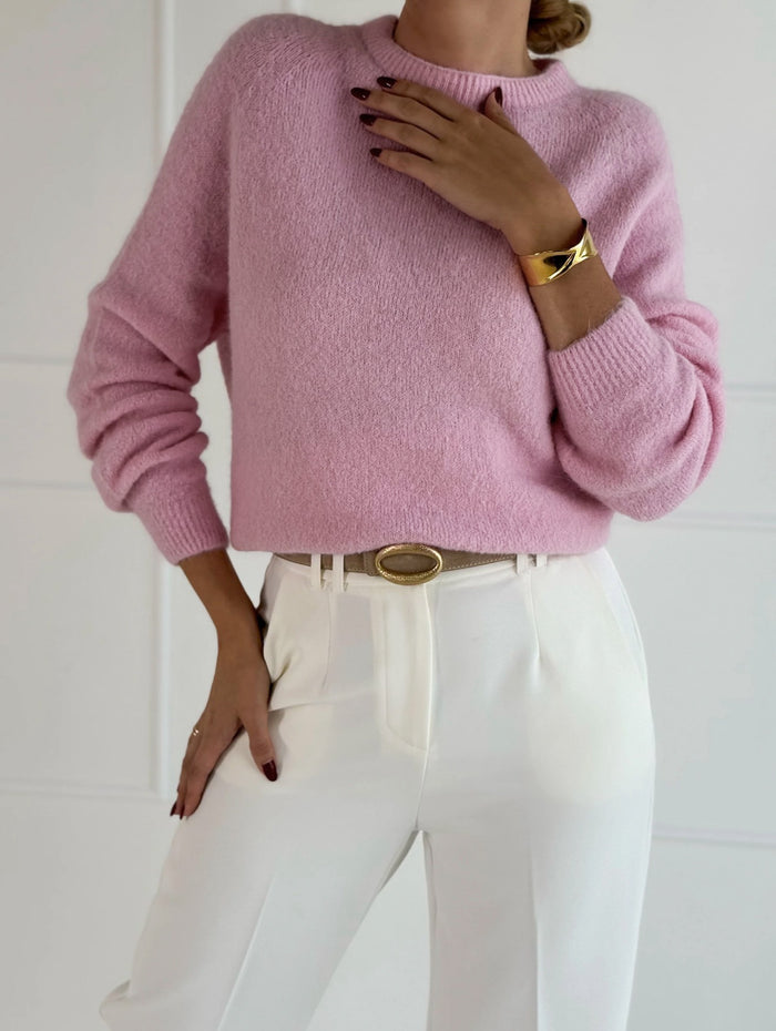 Moteriškas itališkas megztinis su baby alpakos vilna ADELINA Rožinė