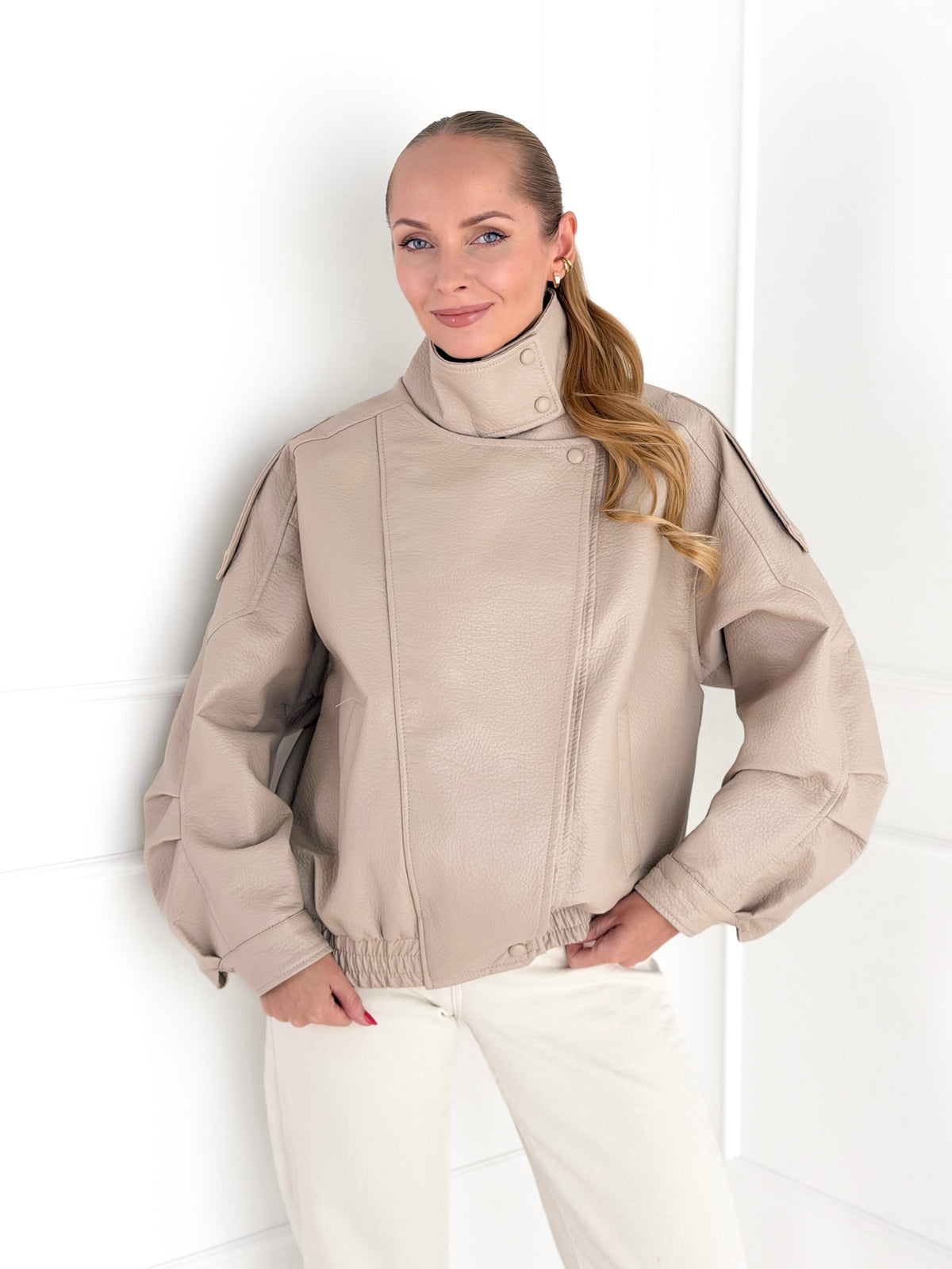 Moteriškas eko odos švarkas BAXLEY Kreminė