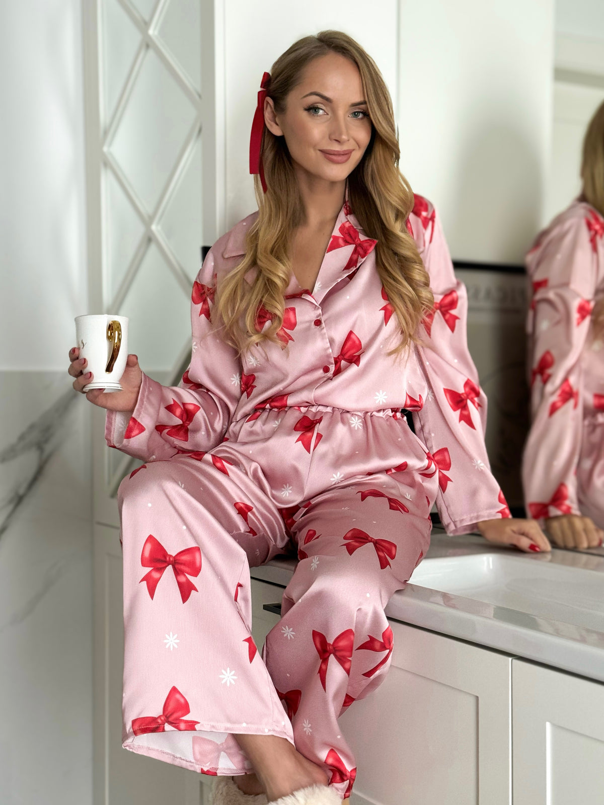 Moteriška kalėdinė dviejų dalių itališka satino pižama FREYA