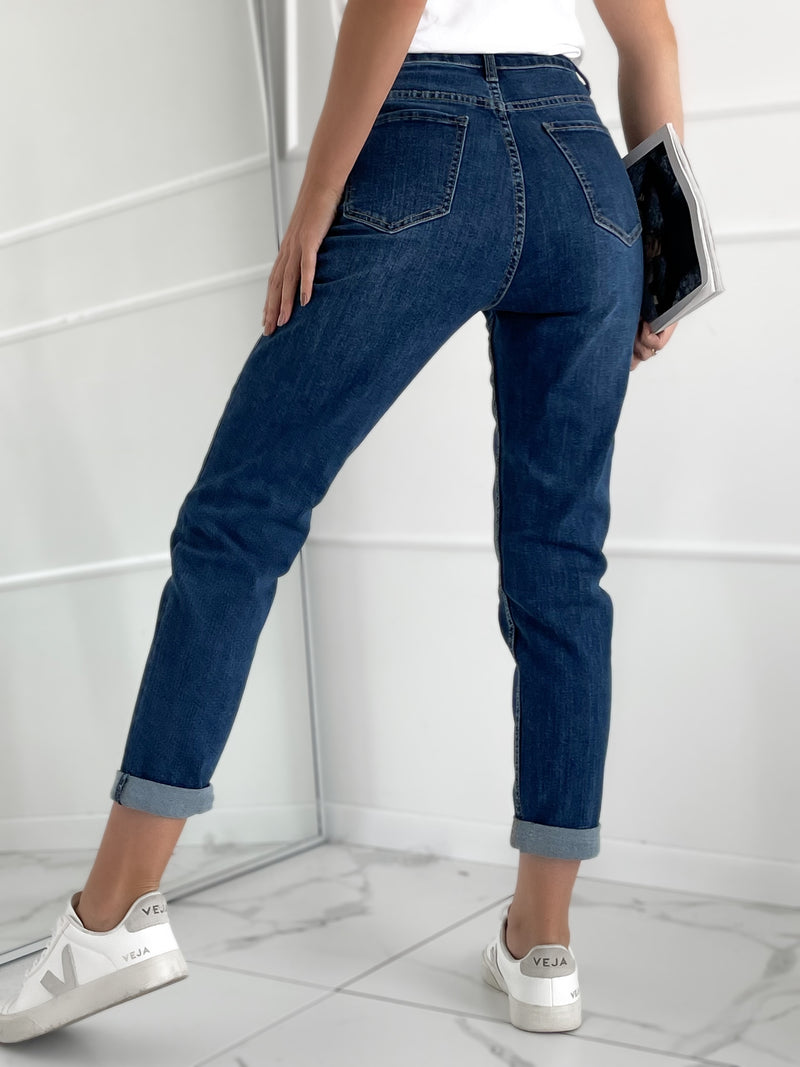 SKINNY MOM FIT modelio moteriški džinsai aukštu liemeniu KEELAN