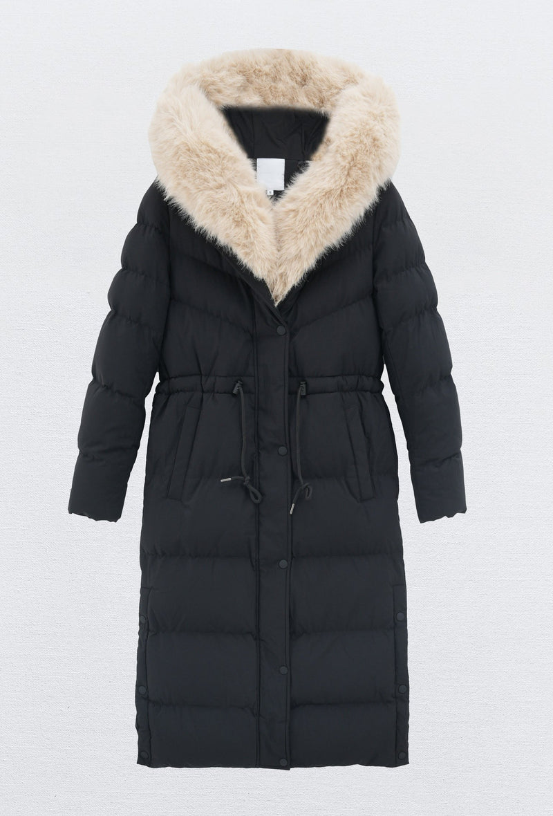 Moteriška ilga žieminė striukė su gobtuvu LUCHO Juoda