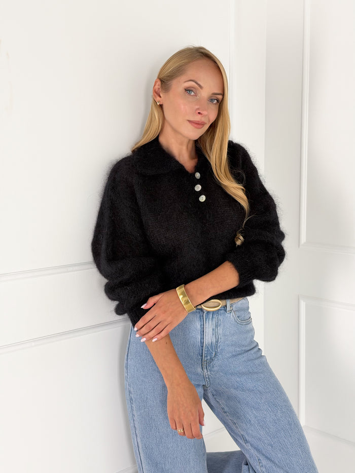 Moteriškas itališkas moheros vilnos megztinis RAYANA Juoda