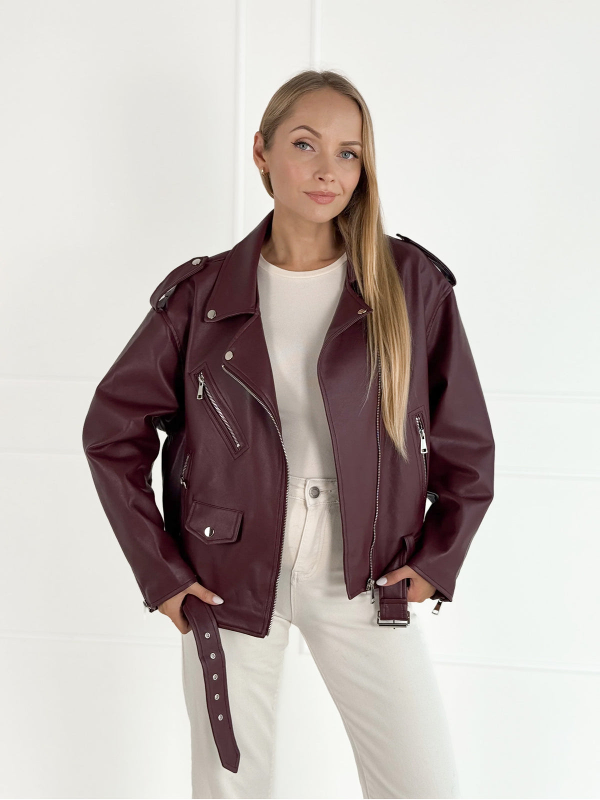 Moteriškas eko odos švarkas OLSON Bordo