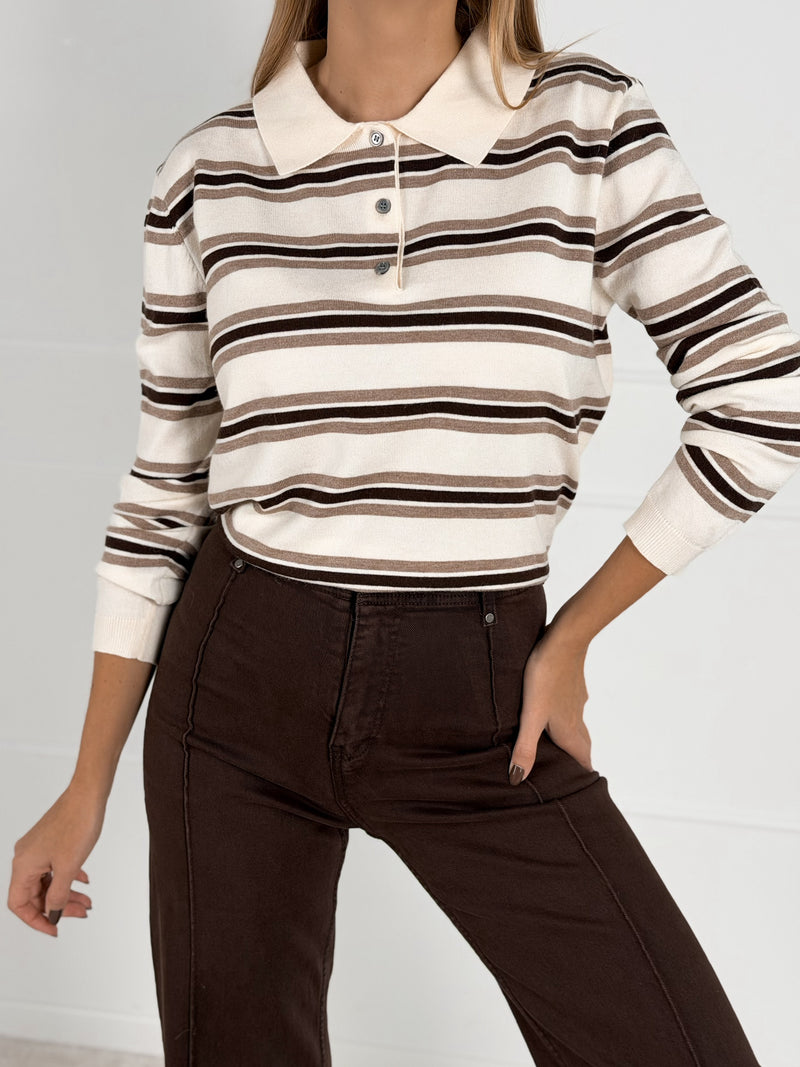 Moteriškas dryžuotas megztinis su vilna LORELLA Kreminė