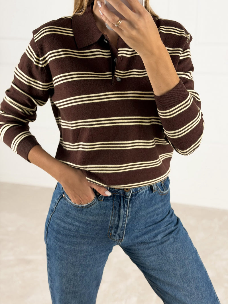 Moteriškas dryžuotas megztinis su vilna LINCOLN Ruda