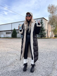 Moteriška dvipusė pašiltinta ilga striukė su gobtuvu STELLAN Juoda