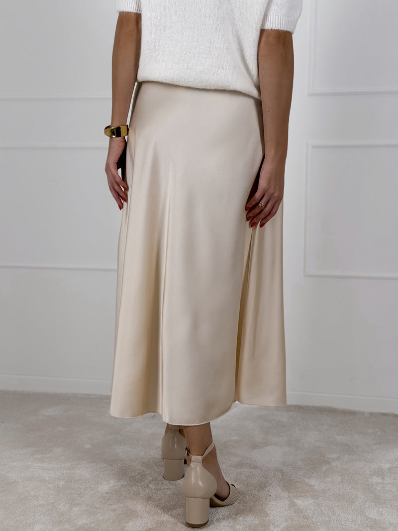 Moteriškas itališkas satino sijonas JENARO Šviesiai Kreminė