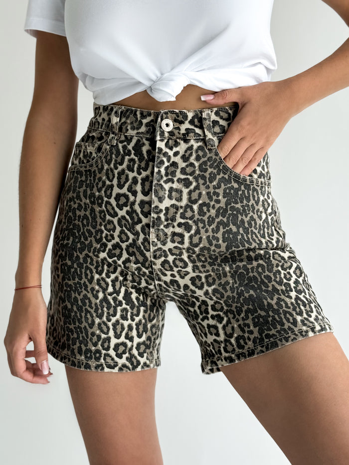 Moteriški leopardo rašto džinsiniai šortai ALVIN Ruda