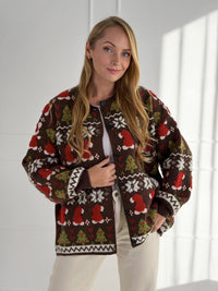 Moteriškas susagstomas kalėdinis megztinis WINTER Ruda