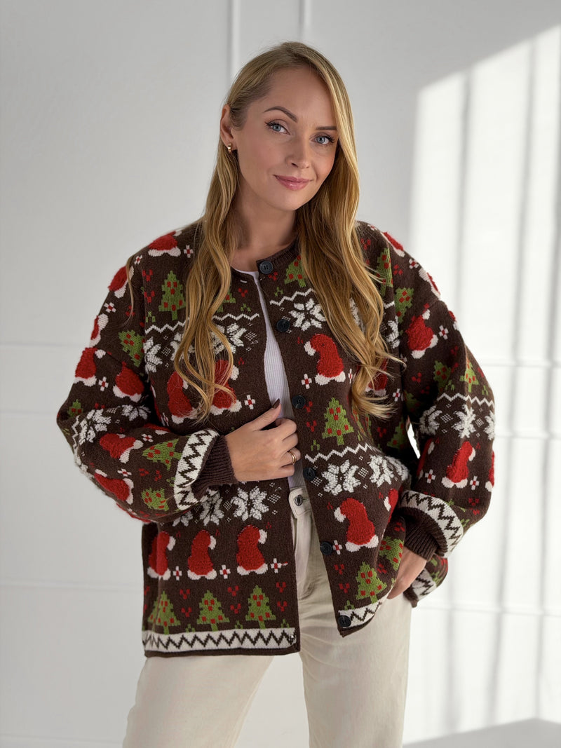 Moteriškas susagstomas kalėdinis megztinis WINTER Ruda