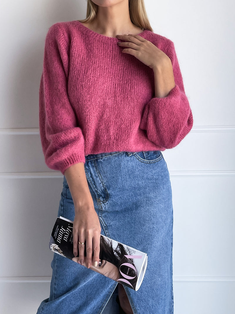 Moteriškas itališkas moheros vilnos megztinis OLIVIA Rožinė