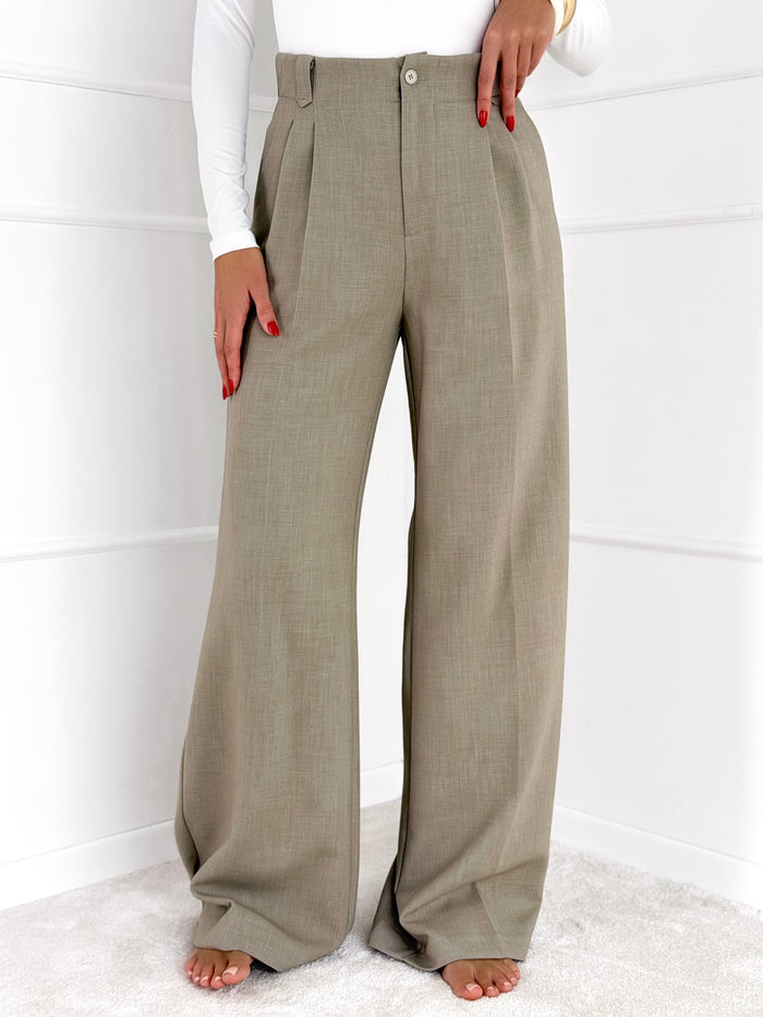 Moteriškos plačios klasikinės kelnės SANCHA Tamsiai kreminė