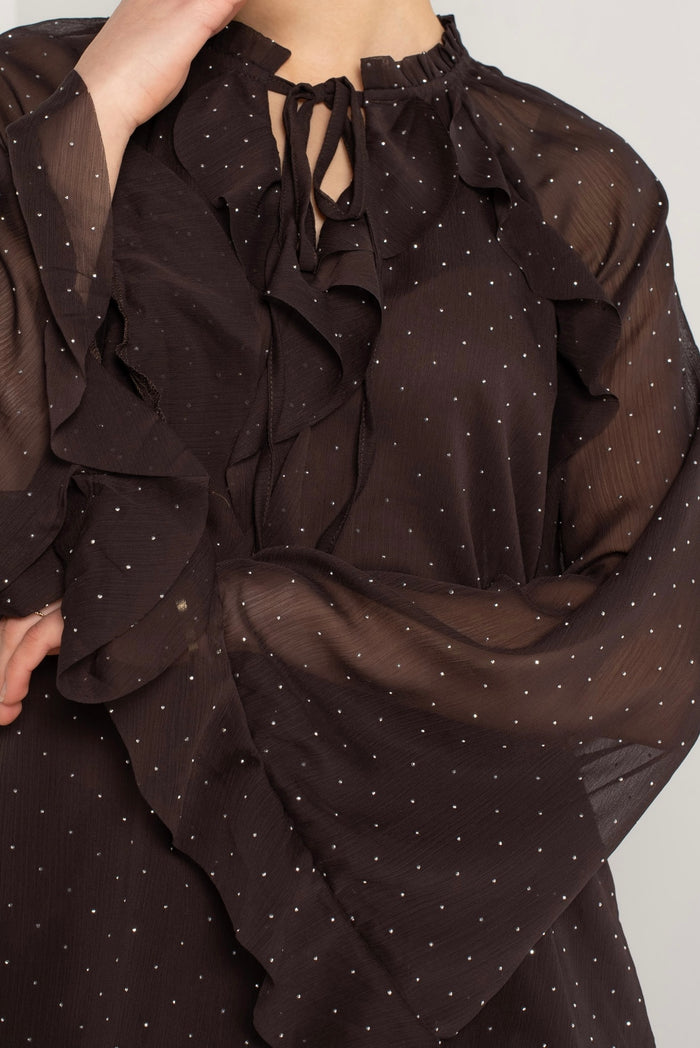 Moteriška blizgi palaidinė JOYCE Tamsiai ruda