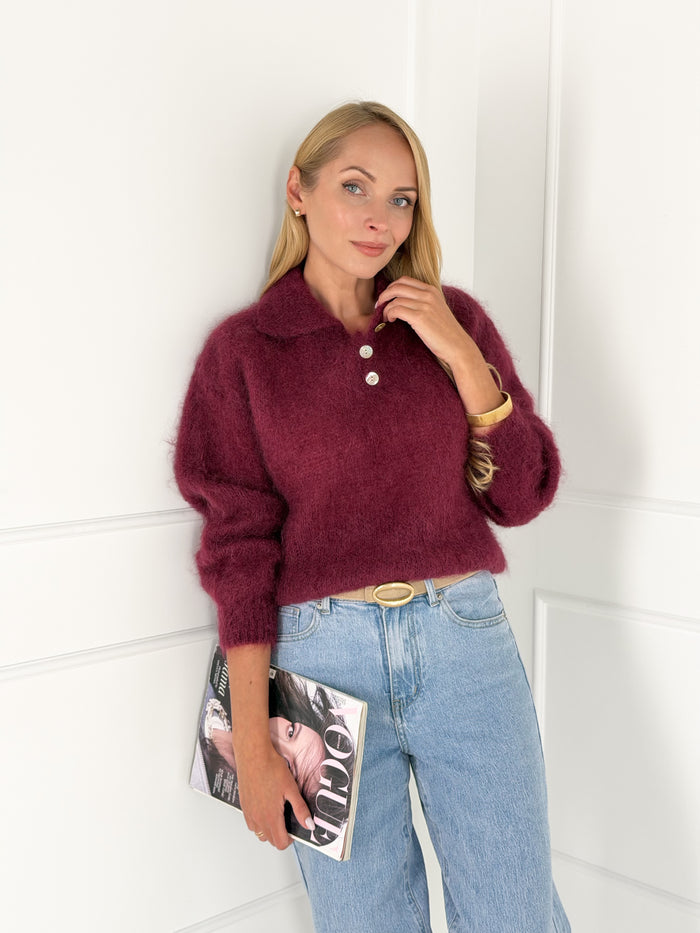 Moteriškas itališkas moheros vilnos megztinis RAYANA Bordo