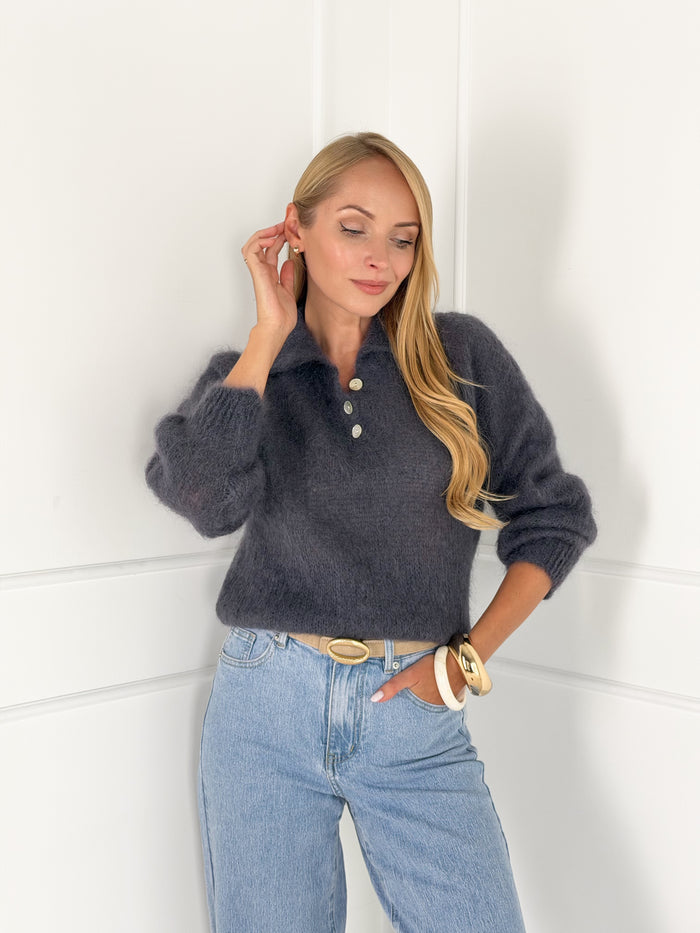 Moteriškas itališkas moheros vilnos megztinis RAYANA Tamsiai pilka