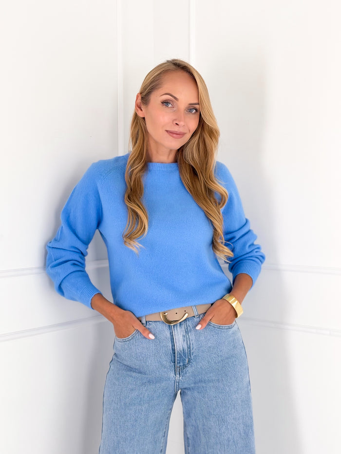 Moteriškas itališkas megztinis su baby alpakos vilna FILIPPA Mėlyna