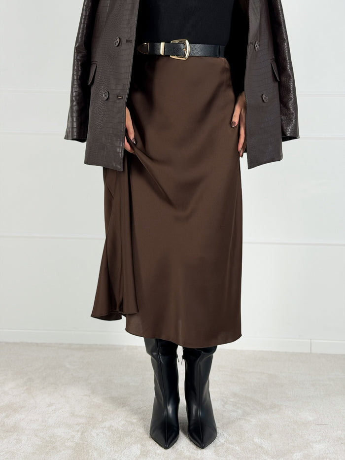 Moteriškas itališkas satino sijonas JENARO Ruda