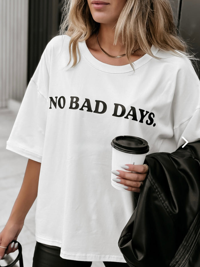 Moteriški itališki medvilniniai marškinėliai NO BAD DAYS Balta