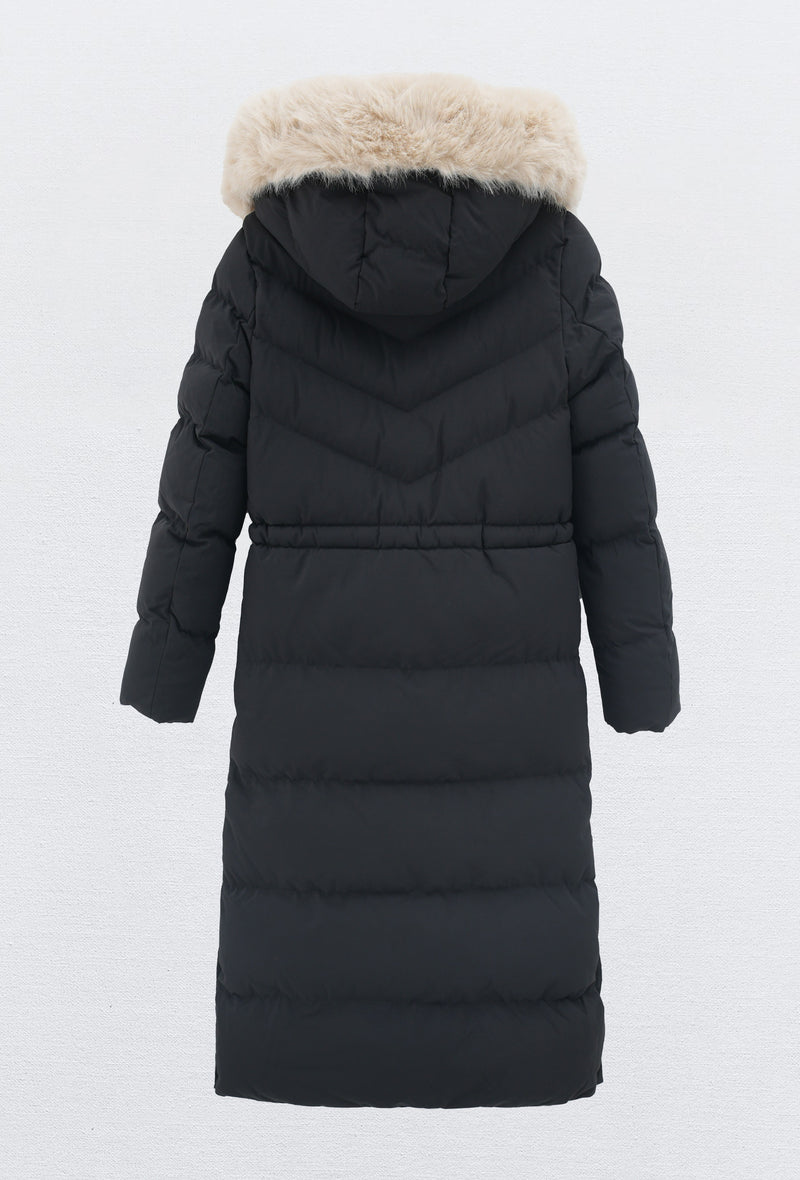 Moteriška ilga žieminė striukė su gobtuvu LUCHO Juoda