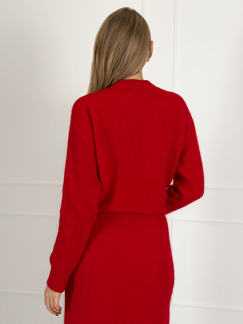 Moteriškas susagstomas megztinis su vilna LUCETTA Raudona