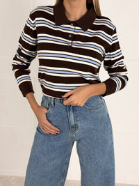 Moteriškas dryžuotas megztinis su vilna LORELLA Ruda