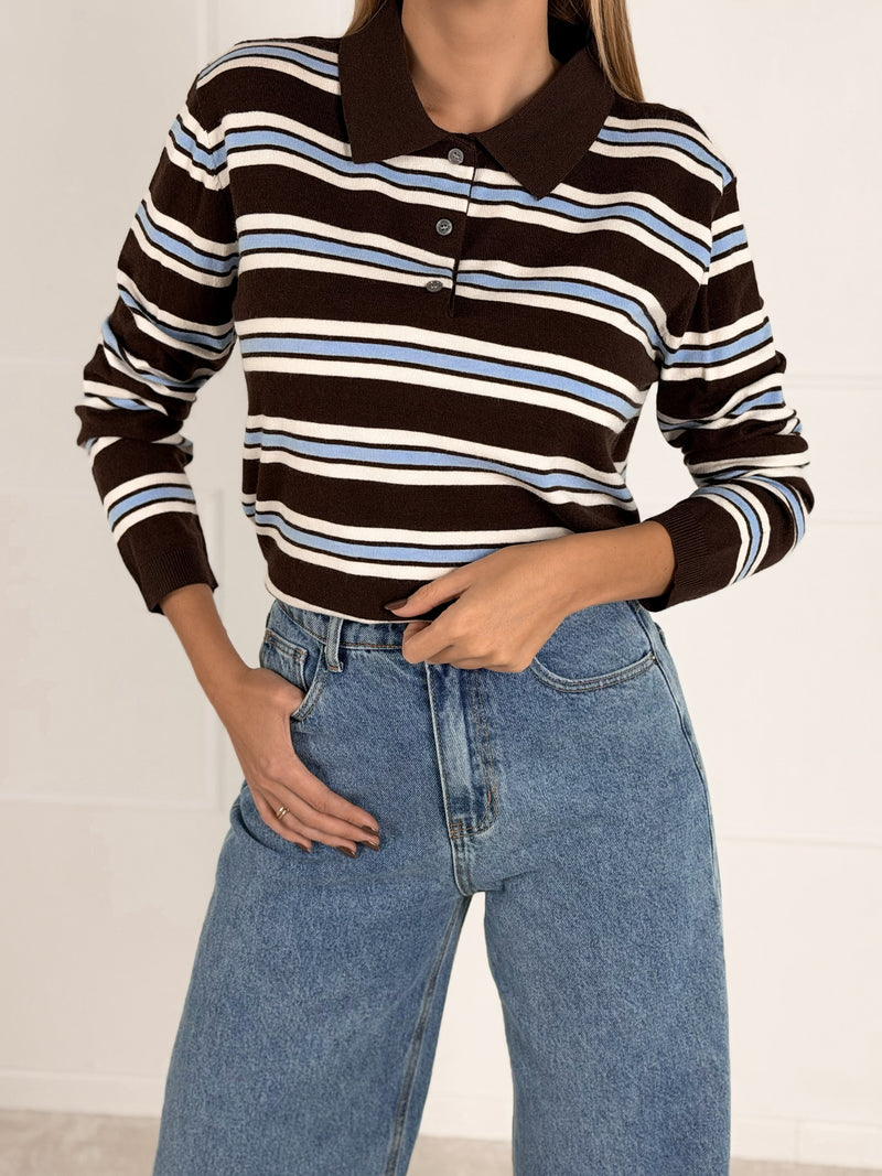 Moteriškas dryžuotas megztinis su vilna LORELLA Ruda