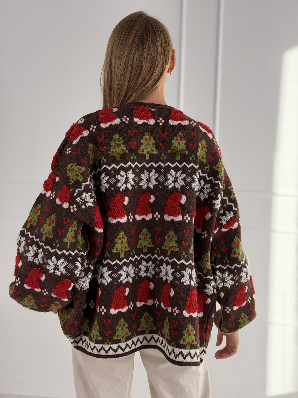 Moteriškas susagstomas kalėdinis megztinis WINTER Ruda