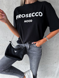 Moteriški itališki medvilniniai marškinėliai PROSECCO MOOD Juoda