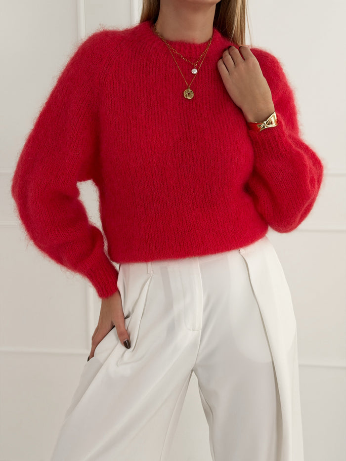 Moteriškas itališkas moheros vilnos megztinis FELICIA Raudona