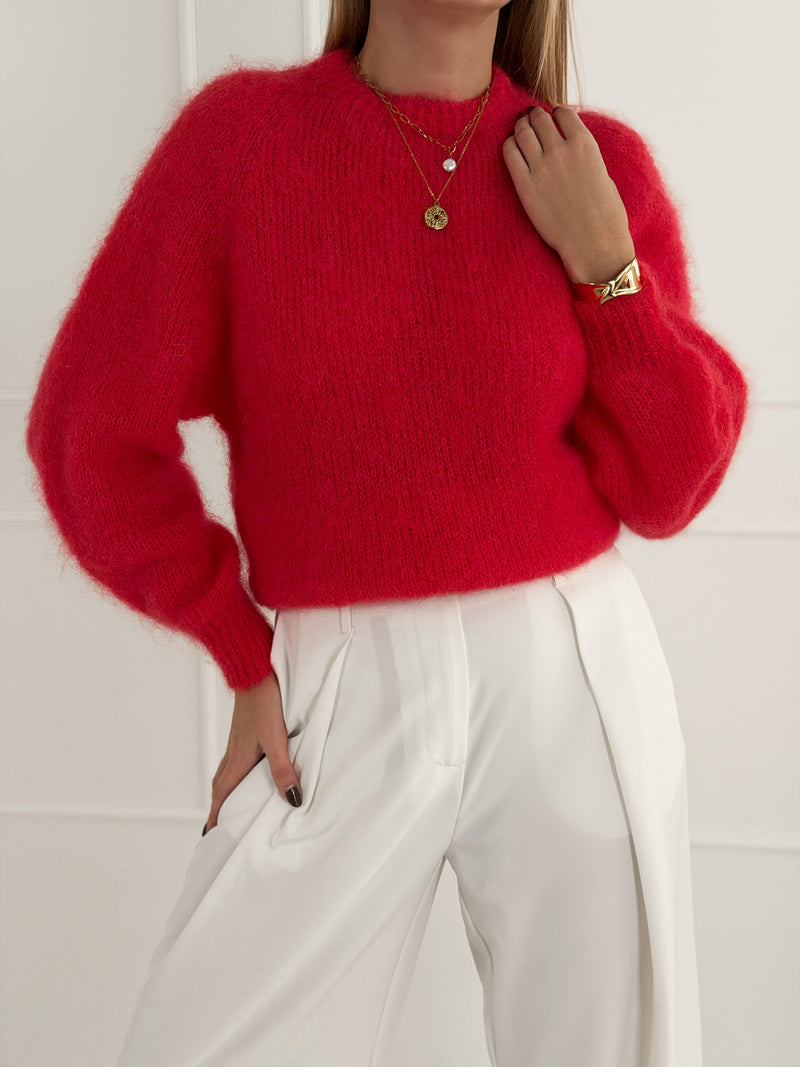 Moteriškas itališkas moheros vilnos megztinis FELICIA Raudona