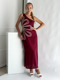 Moteriška lininė suknelė WILLOW Bordo
