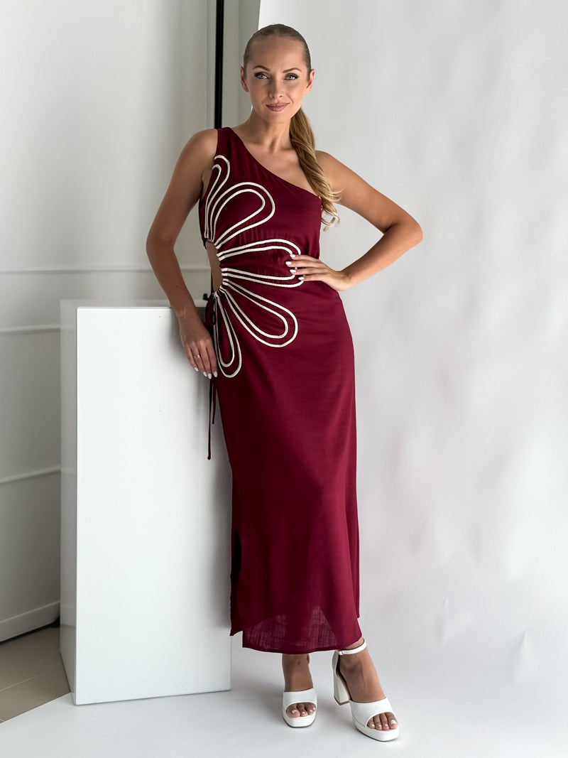 Moteriška lininė suknelė WILLOW Bordo