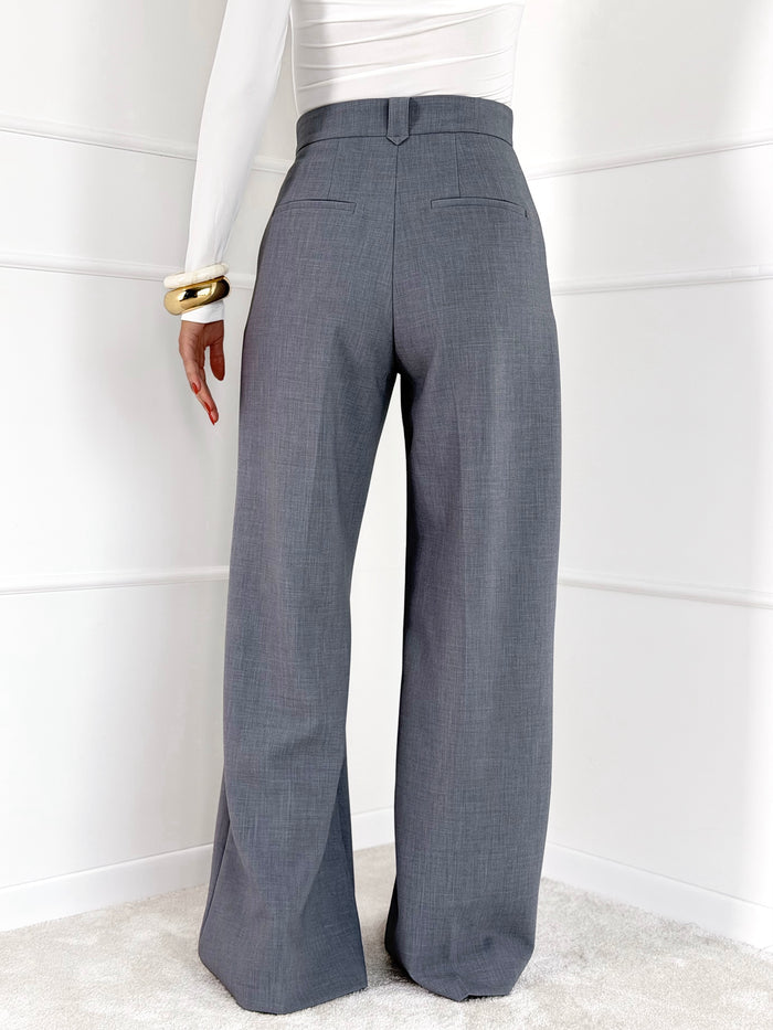 Moteriškos plačios klasikinės kelnės SANCHA Pilka