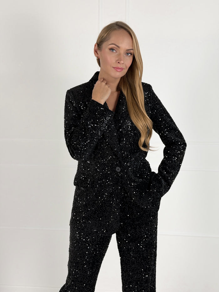 Moteriškas blizgus šventinis švarkas GLITTER Juoda