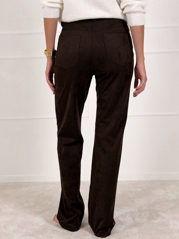 Moteriškos klasikines veliūrinės kelnės ONYX Tamsiai ruda