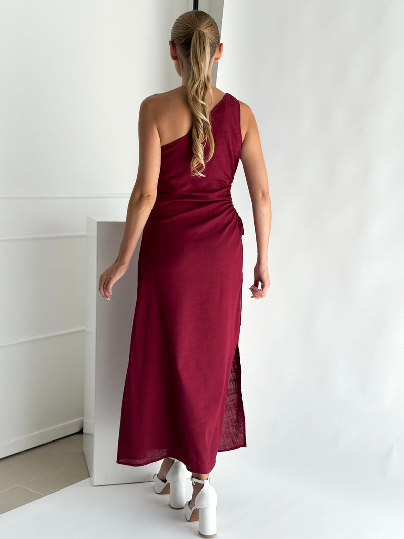 Moteriška lininė suknelė WILLOW Bordo