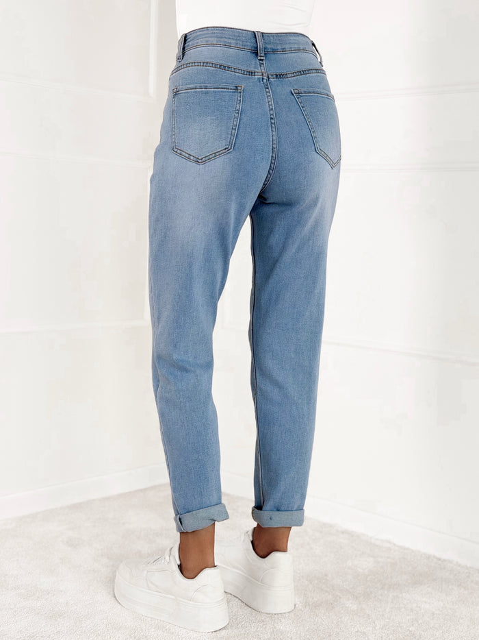 MOM FIT moteriški džinsai MONAY Mėlyna