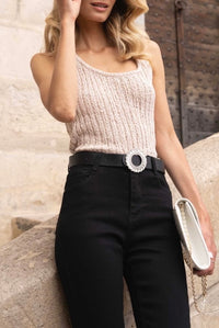 SKINNY HIGH WAIST moteriški džinsai su diržu DECLAN Juoda