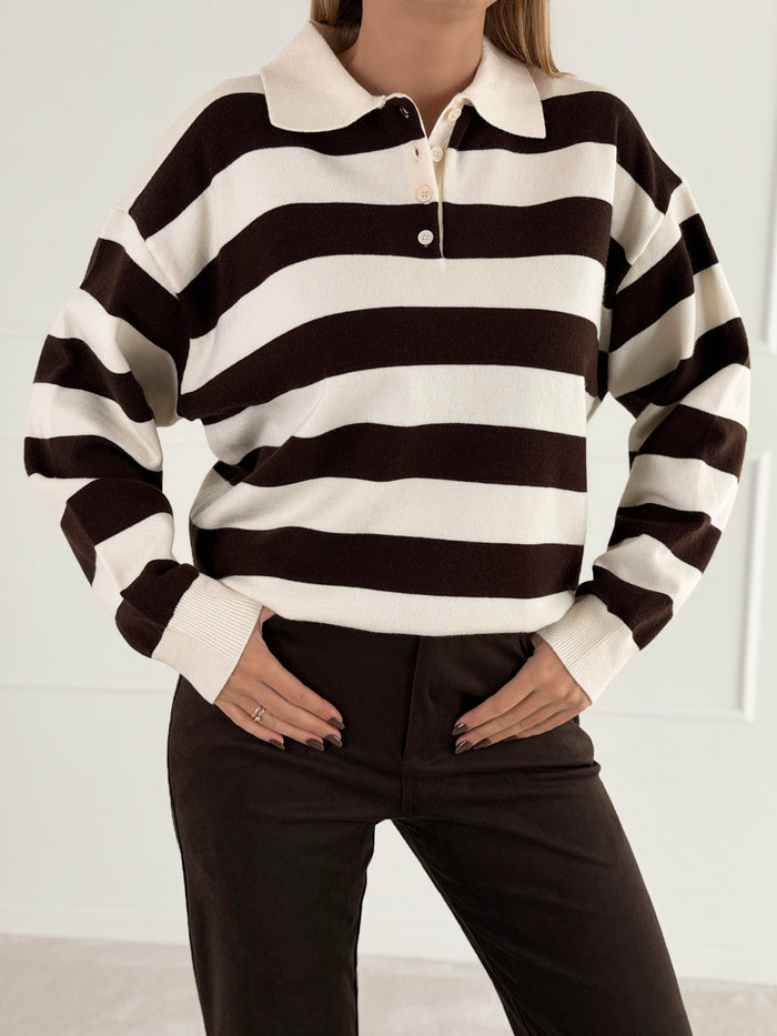 Moteriškas dryžuotas megztinis su vilna ENDER Kreminė