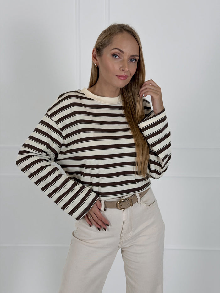 Moteriška medvilninė dryžuota palaidinė OWEN Ruda