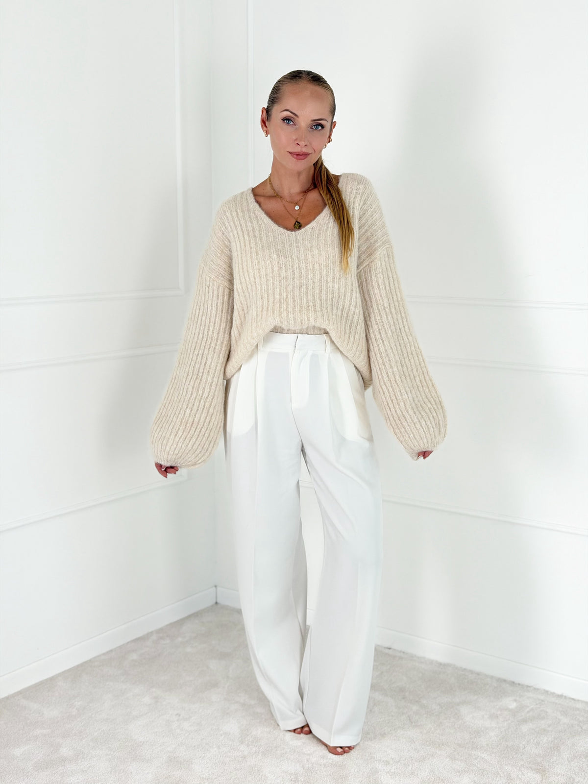 Moteriškas megztinis su vilna LUTHER Kreminė