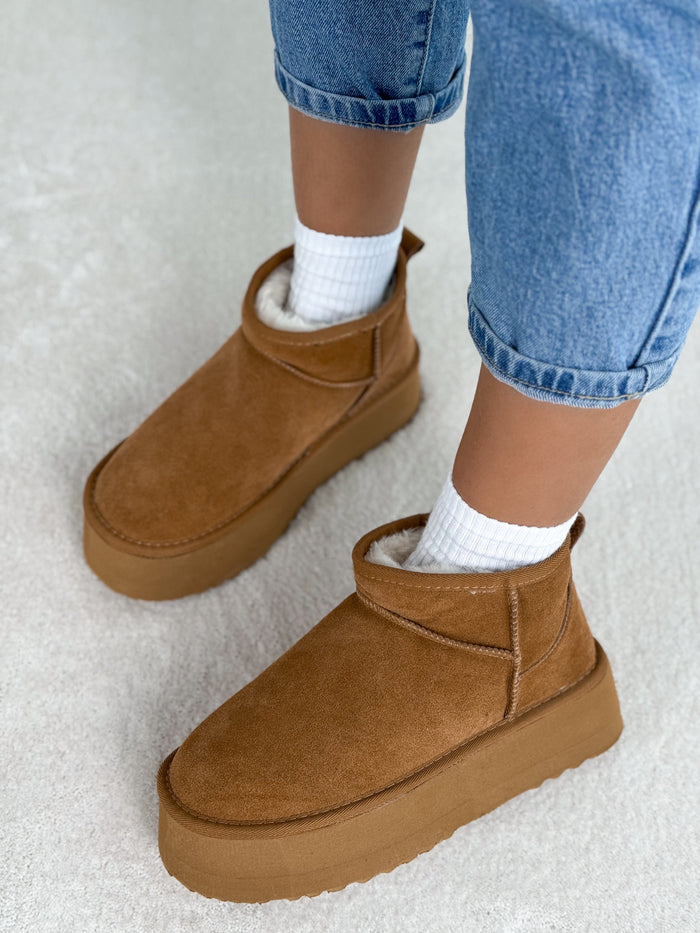 Natūralios odos UGG stiliaus aulinukai su platforma CHOCO Ruda