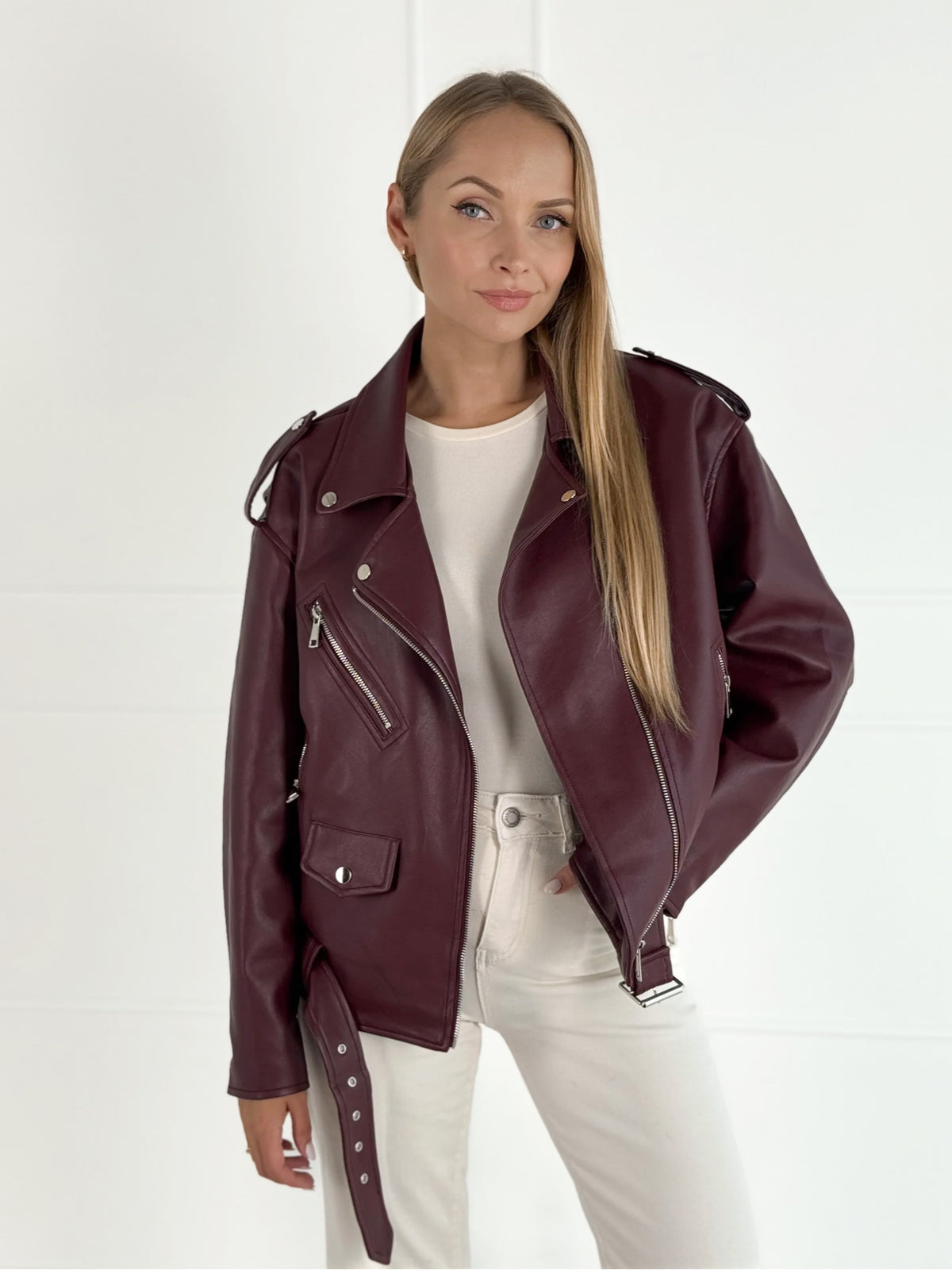 Moteriškas eko odos švarkas OLSON Bordo