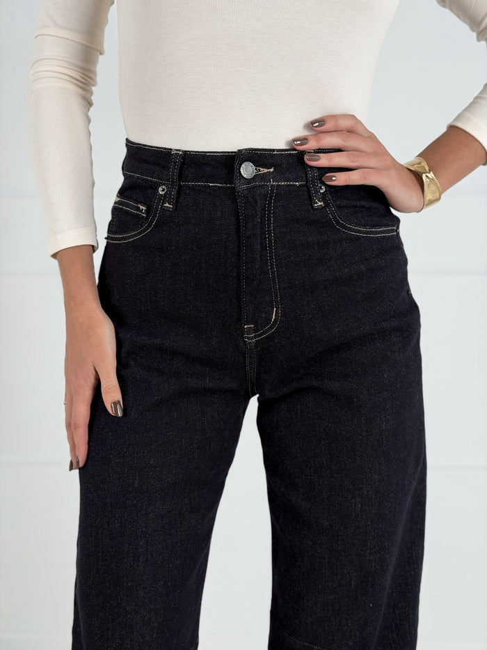 BARREL modelio moteriški džinsai AYLEN Tamsiai mėlyna